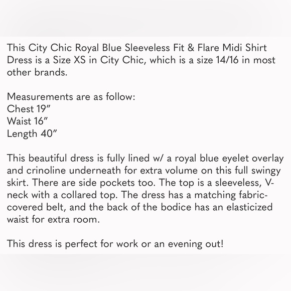 City Chic | Blue 1950's Fit & Flare Shirt Dress | Size XS 14/16 - Picture 11 of 11